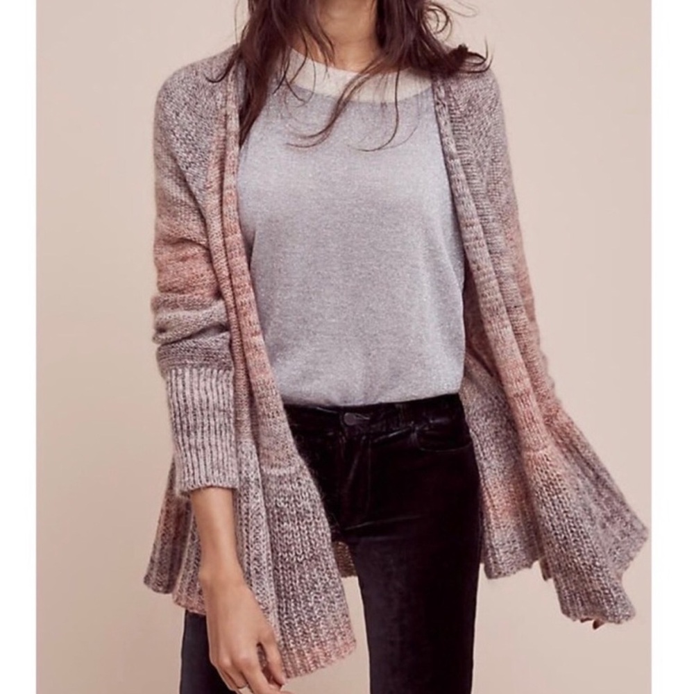 Anthropologie Blush Pink and Gray Ombre Open Knit Cardigan